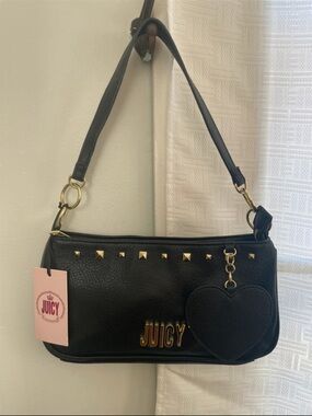 Juicy Couture Black Shoulder Bag with Gold Studs and Heart Charm